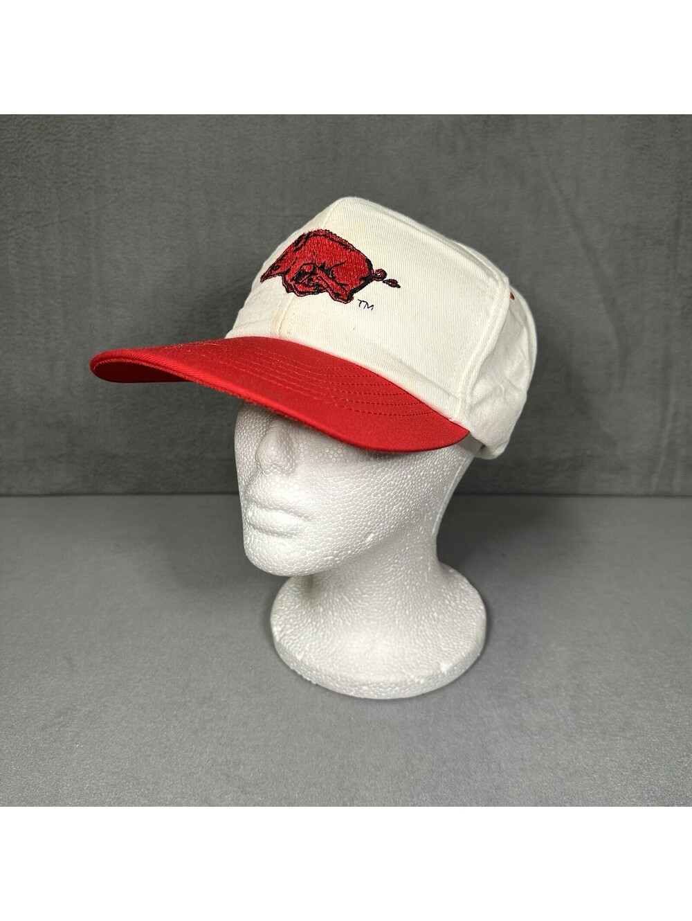 Vintage 1984 ICE Arkansas Razorbacks Snapback Hat White Red USA NCAA Hog Logo